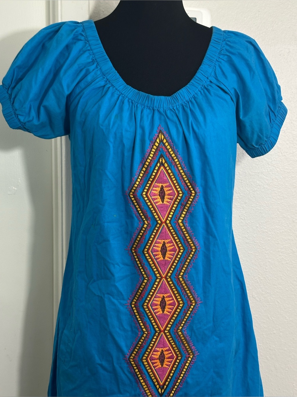 Uncle Frank Turquoise Embroidered Peasant Tunic